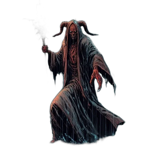 creature, staff, concept art, fantasy art, pixel art, comic book art, fog, dark transparent PNG cut-out