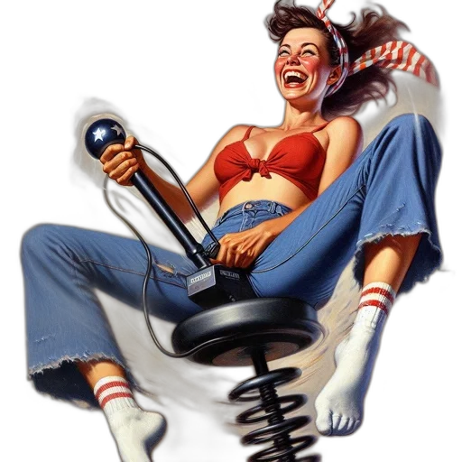 staff, comic book art, concept art, cyberpunk, woman, red, top, blue transparent PNG cut-out