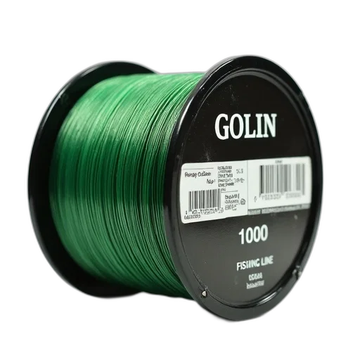 3d render, green, coil, fishing, line, black, label, reads transparent PNG cut-out