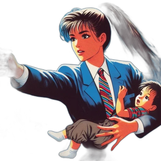 jacket, umbrella, concept art, comic book art, vaporwave, cartoon, underwater, woman transparent PNG cut-out