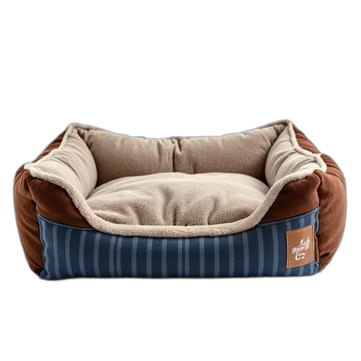 furniture, plush, dog, bed, striped, pattern, brown, blue transparent PNG cut-out