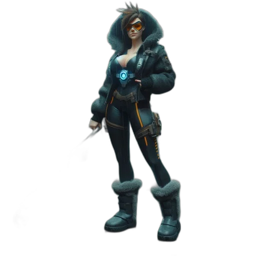 jacket, weapon, staff, concept art, 3d render, cyberpunk, fantasy art, blue transparent PNG cut-out