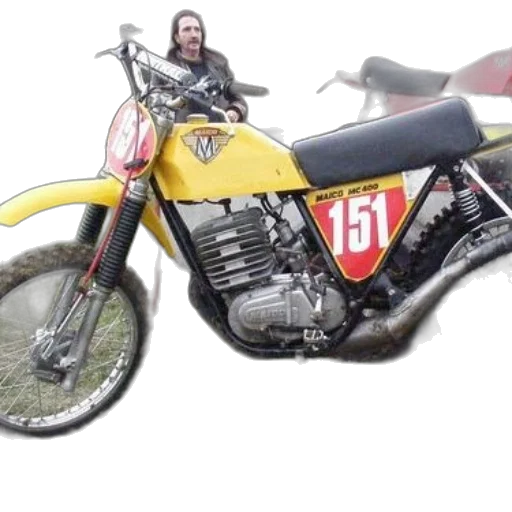 photorealistic, yellow, maico, 400, dirt, bike, number, 151 transparent PNG cut-out