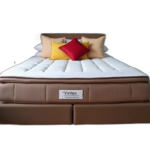 furniture, neatly, made, bed, variety, colorful, pillows, displayed transparent PNG cut-out