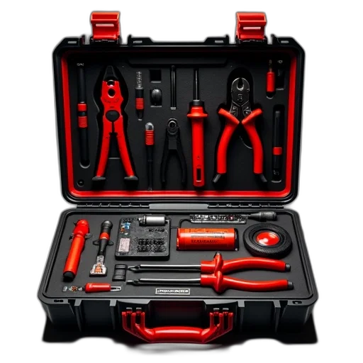 staff, black, red, tool, case, open, displaying, assortment transparent PNG cut-out