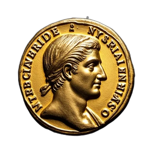 jewelry, crown, gold, roman, coin, image, man, head transparent PNG cut-out