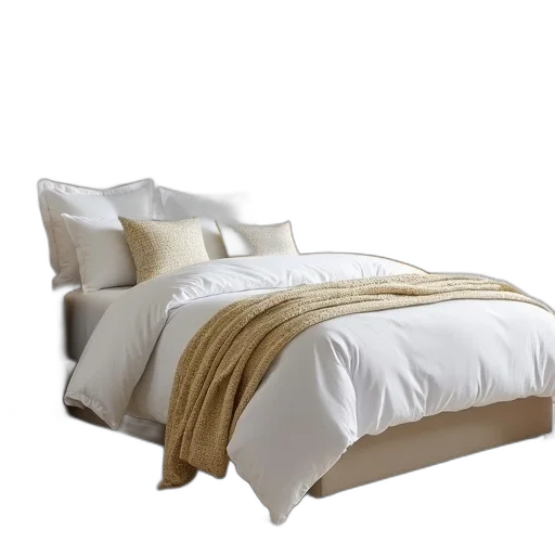 furniture, 3d render, photorealistic, earth tones, monochrome, neatly, made, bed transparent PNG cut-out