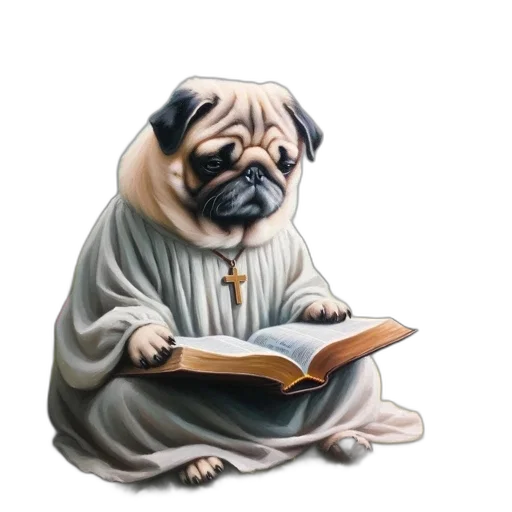 staff, animal, photorealistic, concept art, fantasy art, watercolor, pug, dog transparent PNG cut-out