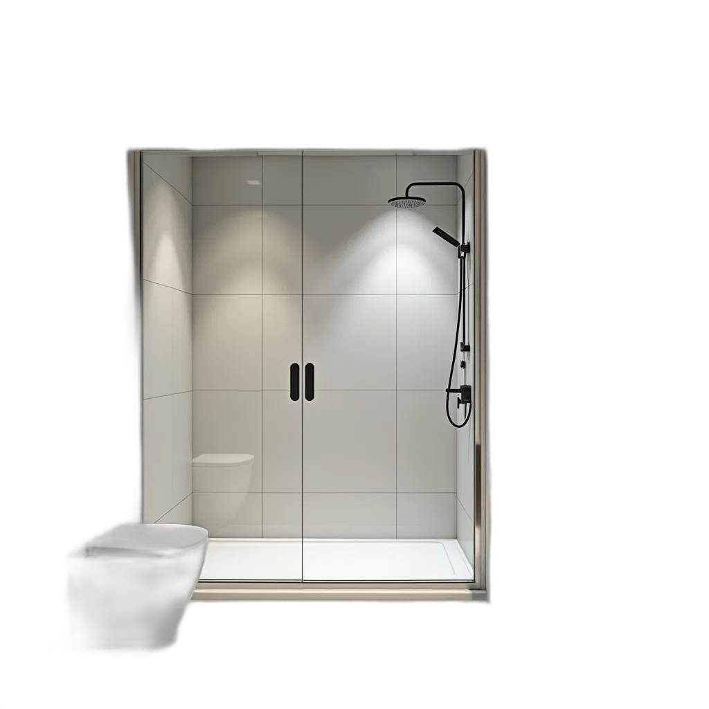 3d render, photorealistic, monochrome, modern, bathroom, large, walk-in, shower transparent PNG cut-out