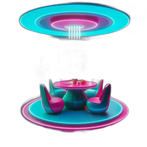 furniture, jewelry, 3d render, concept art, vaporwave, neon lights, outer space, neon transparent PNG cut-out