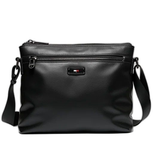 dark, black, leather, tommy, hilfiger, messenger, bag, front transparent PNG cut-out