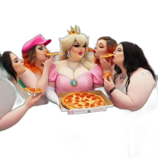 food, 3d render, concept art, fire, pastel, five, women, donning transparent PNG cut-out