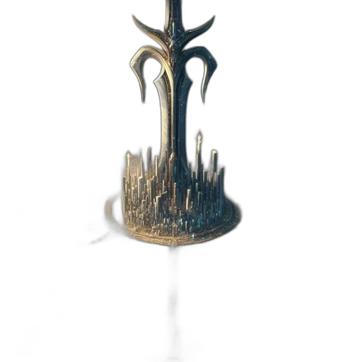 crown, sword, staff, weapon, 3d render, fantasy art, concept art, photorealistic transparent PNG cut-out