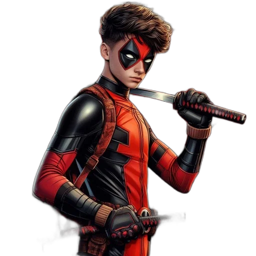 weapon, comic book art, concept art, cartoon, 3d render, red, youthful, figure transparent PNG cut-out