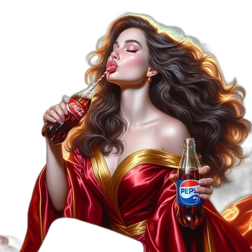 photorealistic, fantasy art, oil painting, concept art, woman, red, gold, dress transparent PNG cut-out