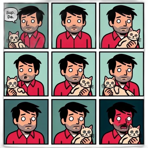 comic book art, pixel art, cartoon, concept art, fire, over, panels, man transparent PNG cut-out