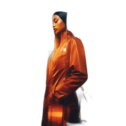 jacket, dress, concept art, photorealistic, 3d render, golden, earth tones, woman transparent PNG cut-out
