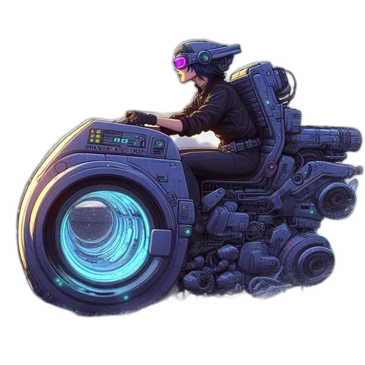 weapon, robot, car, jacket, cyberpunk, concept art, vaporwave, pixel art transparent PNG cut-out