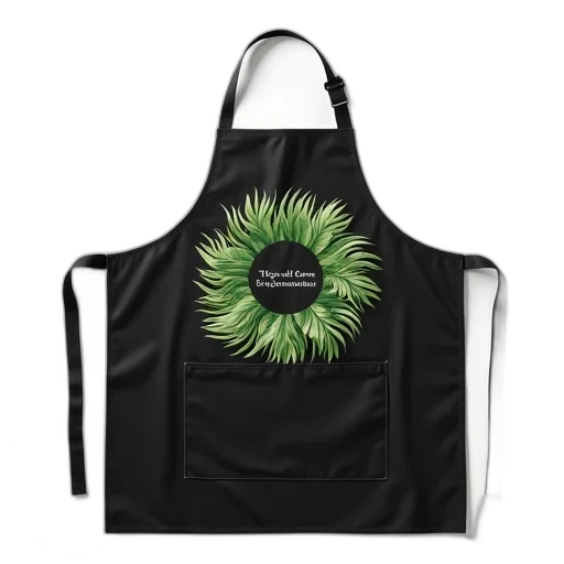 black, apron, circular, pattern, tropical, leaves, small, text transparent PNG cut-out