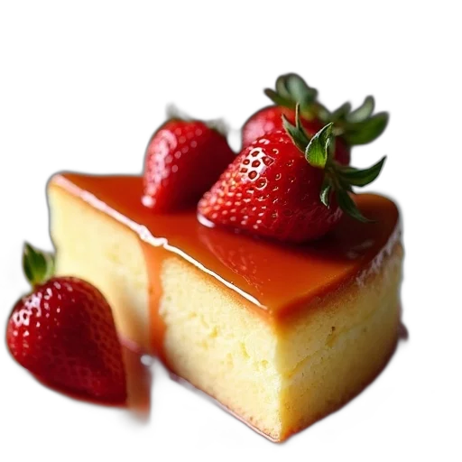 food, crown, 3d render, photorealistic, slice, homemade, flan, strawberries transparent PNG cut-out