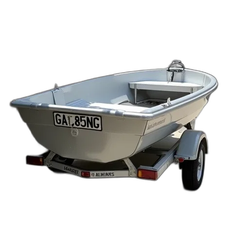 car, 3d render, small, empty, aluminum, boat, registration, plate transparent PNG cut-out
