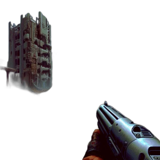 weapon, robot, 3d render, concept art, pixel art, photorealistic, outer space, first-person transparent PNG cut-out