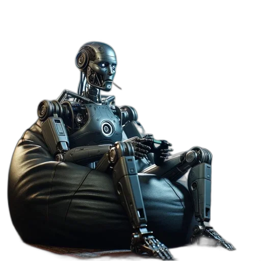 robot, concept art, 3d render, cyberpunk, dimly, lit, room, features transparent PNG cut-out