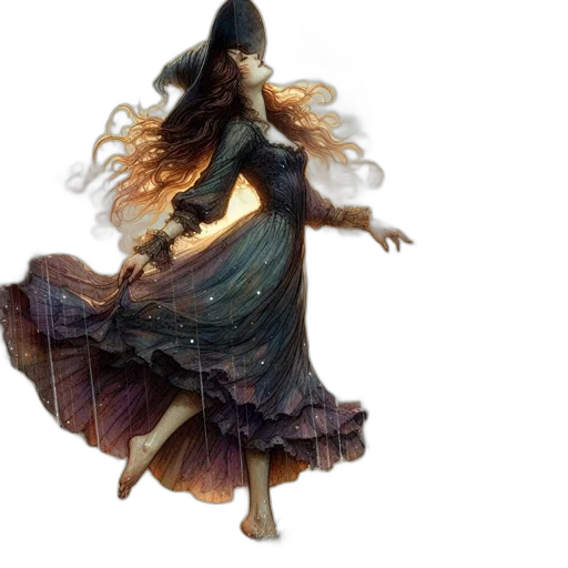 dress, hair, fantasy art, concept art, watercolor, 3d render, dark, witch transparent PNG cut-out