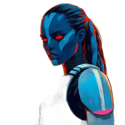 robot, face, mask, comic book art, concept art, fantasy art, cyberpunk, blue transparent PNG cut-out