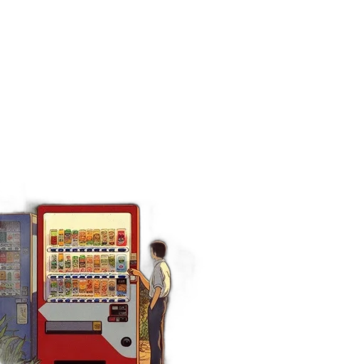 robot, pixel art, 3d render, concept art, vaporwave, rural, village, dusk transparent PNG cut-out