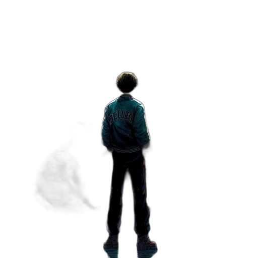 jacket, robot, creature, hair, concept art, pixel art, comic book art, photorealistic transparent PNG cut-out