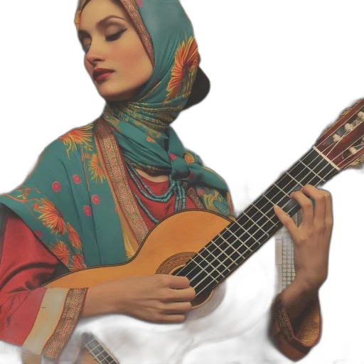 photorealistic, 3d render, oil painting, concept art, woman, wearing, turquoise, headscarf transparent PNG cut-out