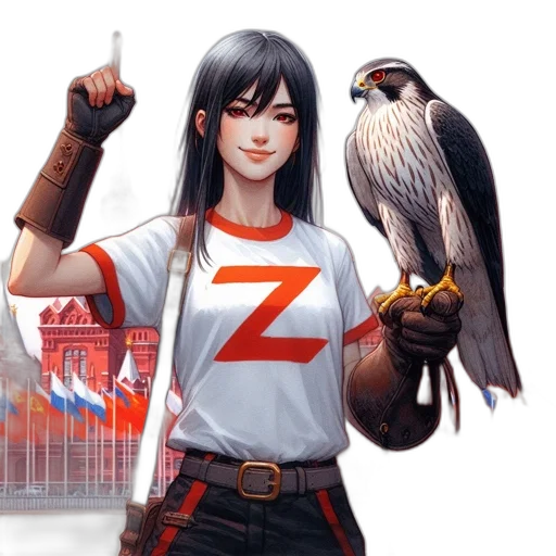 staff, concept art, fantasy art, photorealistic, comic book art, red, woman, falcon transparent PNG cut-out