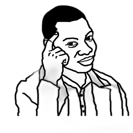 photorealistic, man, shirt, taps, his, temple, black, white transparent PNG cut-out