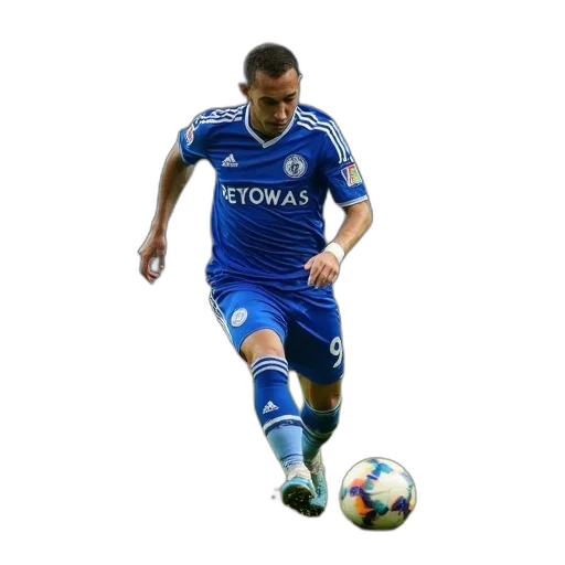 soccer, player, wearing, blue, uniform, runs, towards, ball transparent PNG cut-out