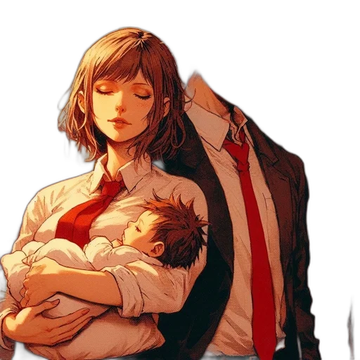comic book art, concept art, watercolor, pixel art, red, woman, holds, baby transparent PNG cut-out