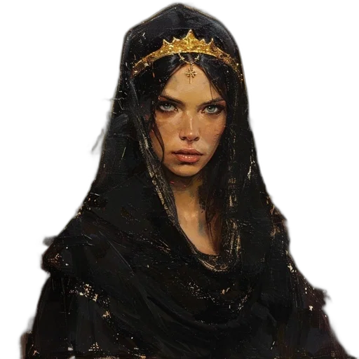 crown, jewelry, face, dress, fantasy art, concept art, photorealistic, oil painting transparent PNG cut-out