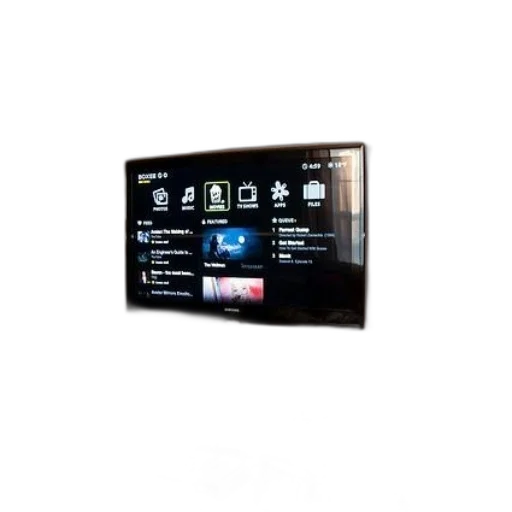 3d render, modern, living, room, flat-screen, displaying, menu, screen transparent PNG cut-out
