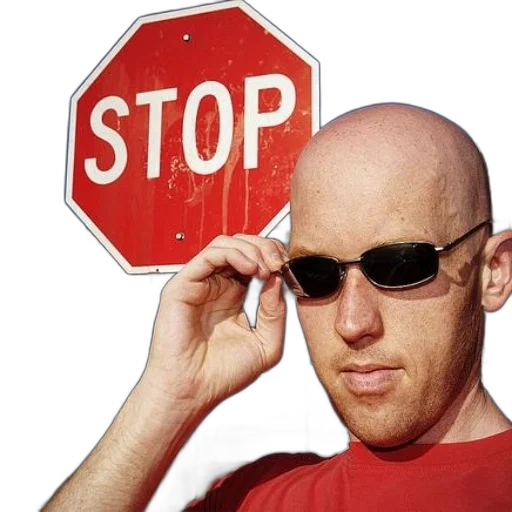 staff, weapon, robot, jacket, bald, man, red, shirt transparent PNG cut-out
