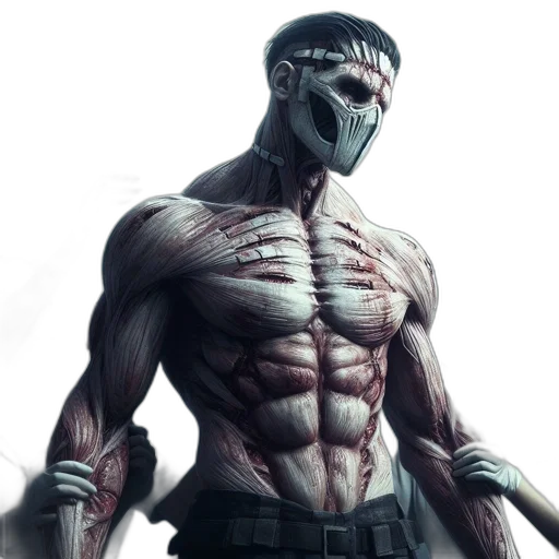creature, mask, concept art, comic book art, fantasy art, cyberpunk, unusual, muscular transparent PNG cut-out
