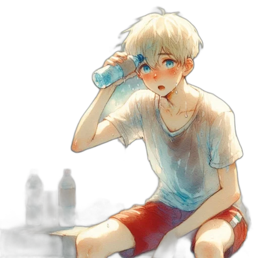 bottle, watercolor, anime, pixel art, concept art, underwater, rain, blue transparent PNG cut-out