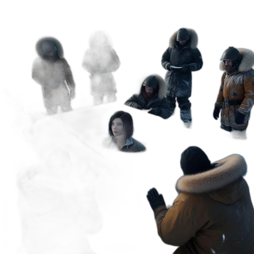 mask, jacket, face, creature, concept art, 3d render, photorealistic, fog transparent PNG cut-out