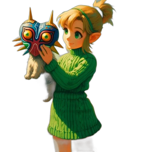 mask, dress, staff, animal, 3d render, concept art, fantasy art, green transparent PNG cut-out