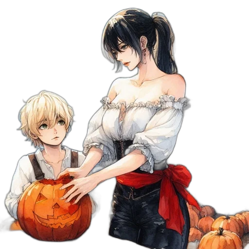 concept art, anime, fantasy art, watercolor, monochrome, dark, red, two transparent PNG cut-out