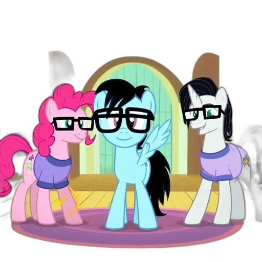 staff, cartoon, concept art, pastel, three, anthropomorphic, ponies, pink transparent PNG cut-out