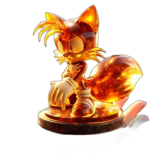 3d render, concept art, illuminated, fiery-hued, fox, figure, stands, atop transparent PNG cut-out