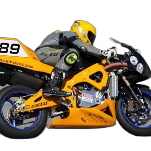 photorealistic, 3d render, racer, yellow, helmet, gray, suit, leans transparent PNG cut-out