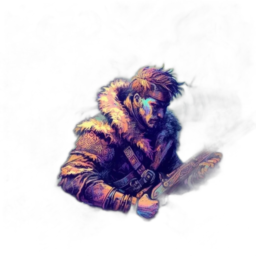 jacket, staff, sword, weapon, concept art, fantasy art, watercolor, comic book art transparent PNG cut-out
