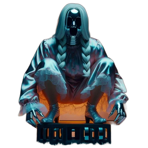 jacket, robot, mask, creature, concept art, cyberpunk, vaporwave, pixel art transparent PNG cut-out
