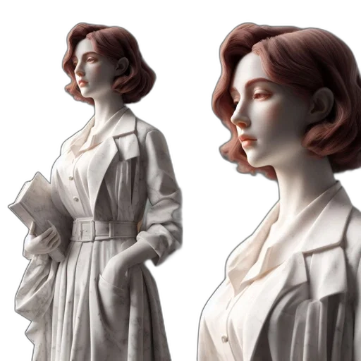 dress, jacket, face, concept art, 3d render, photorealistic, comic book art, monochrome transparent PNG cut-out